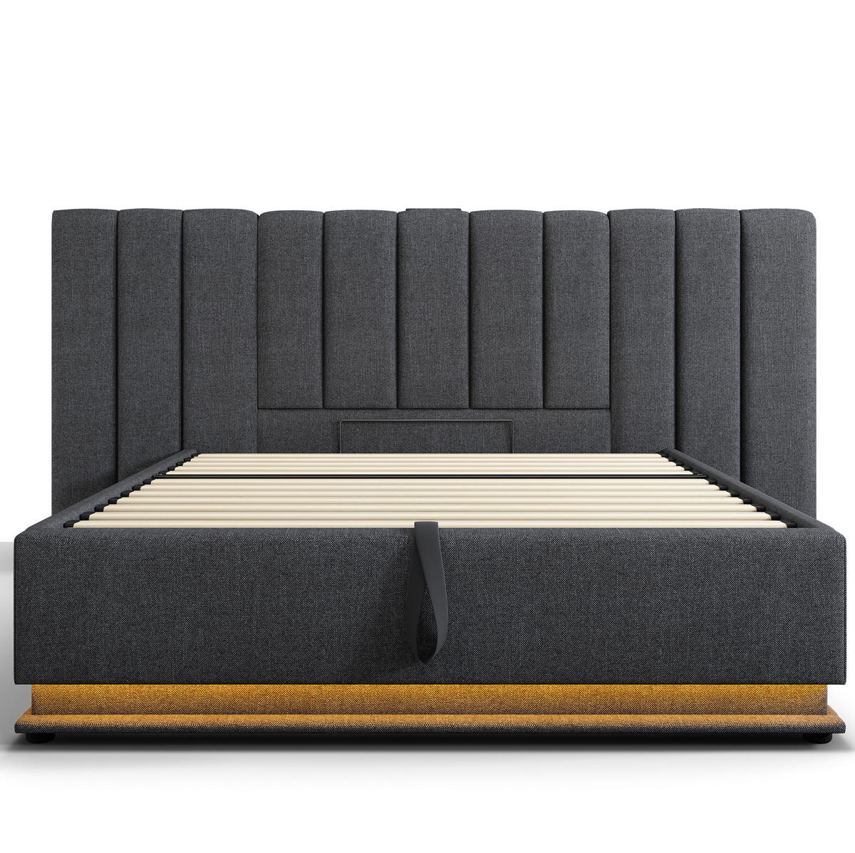 POLSTERBETT aus Leinen 180x200 cm Grau mit Matratze, Bettkasten, LED-Beleuchtung und USB-C - Grau, Textil (180/200cm) - IVMEU