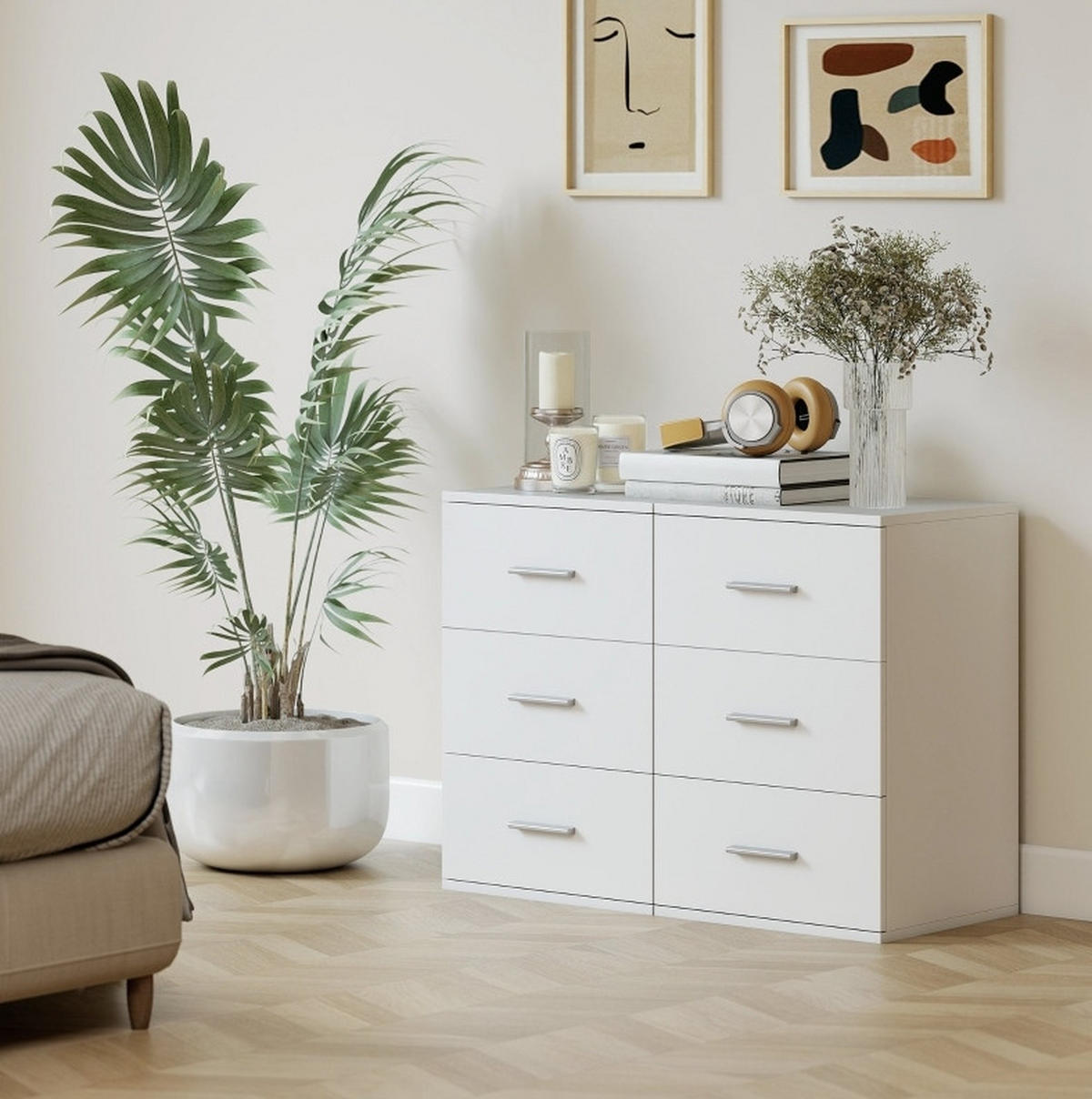 NACHTTISCH 40/60/35 cm Weiß aus Holz mit 3 Schubladen - Weiß, Holz (40/60/35cm) - OKMYHOME