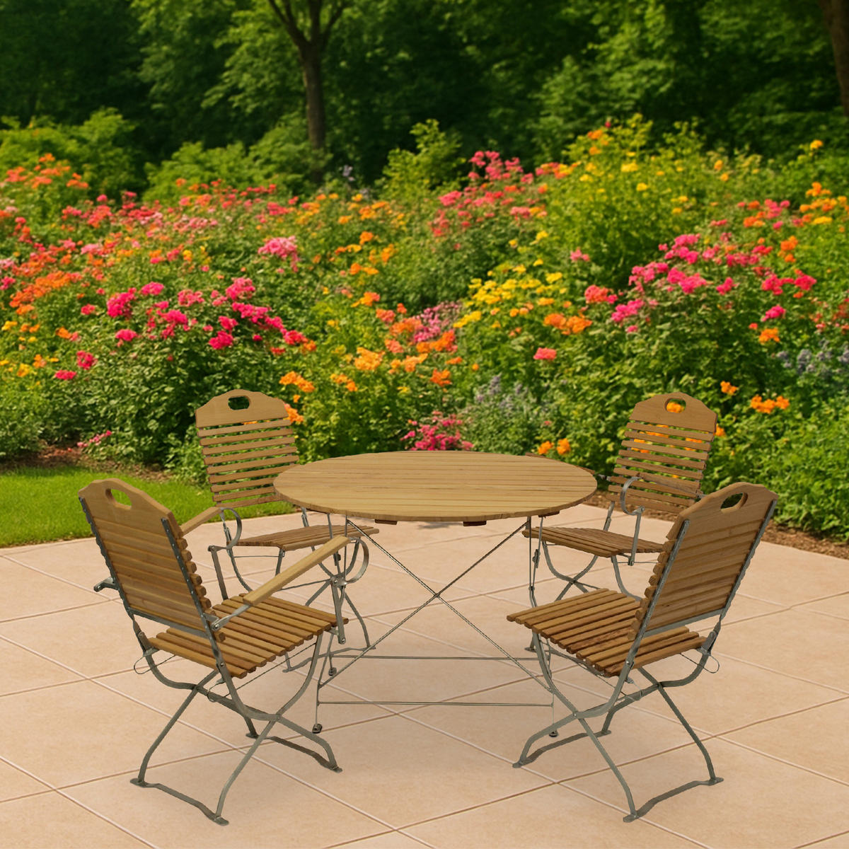 KURGARTEN - GARTEN-GARNITUR Bad Belzig 5-teilig, Gartenmöbelset - Flachstahl verzinkt + Robinie - Grau, Holz - TPFGarden