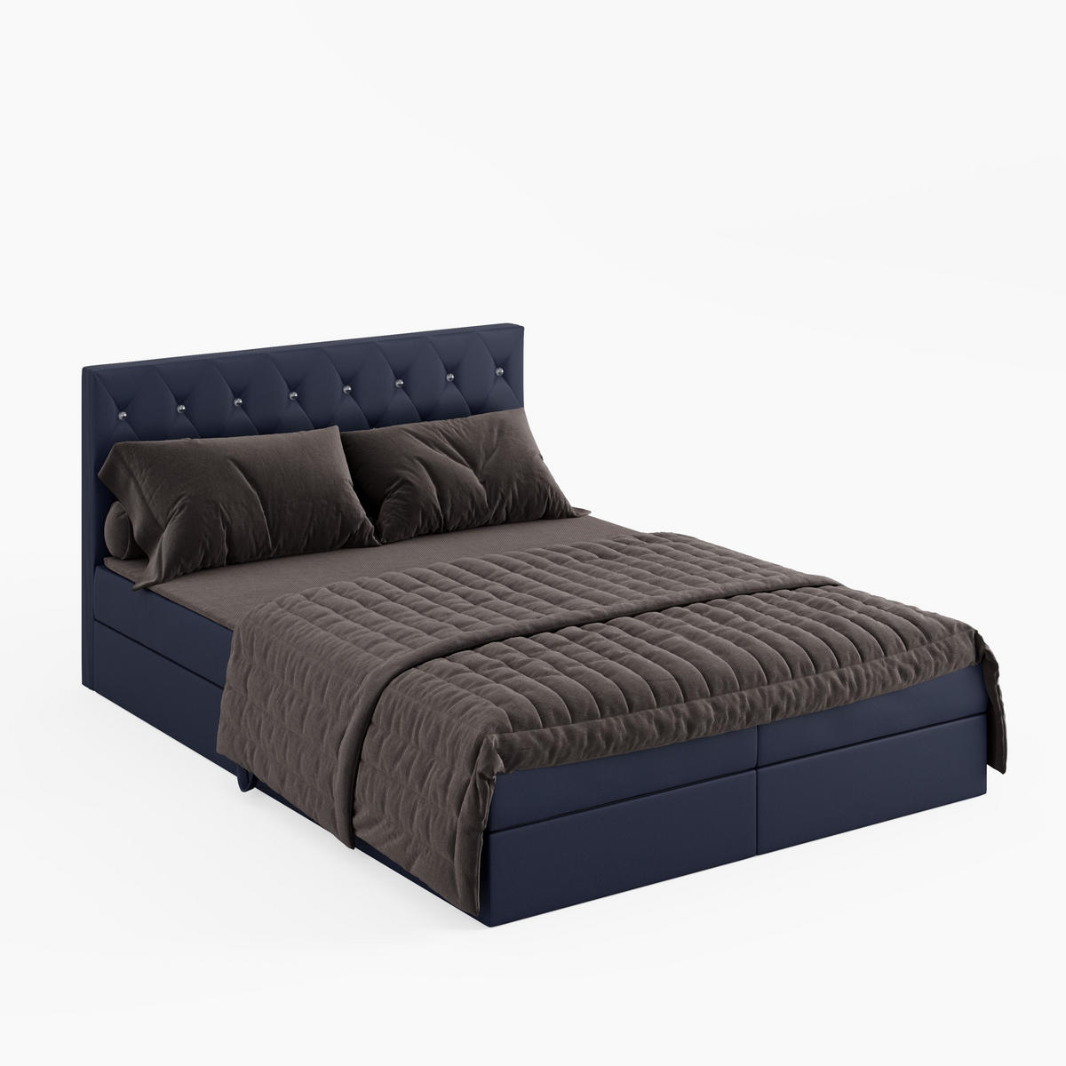 BOXBETT CRYSTAL 140/200 cm, in Blau, Velours-Stoff, Bettkasten, Matratze, Topper - Blau, Textil (140/20cm) - Barchello