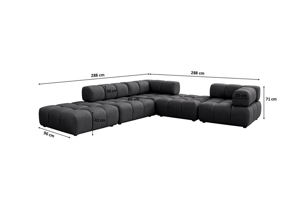 ECKSOFA Corner Modular, Veloursstoff Bluvel, Schwarz, Links, Bolla - Schwarz, Holz (288/288cm) - Kaiser Möbel