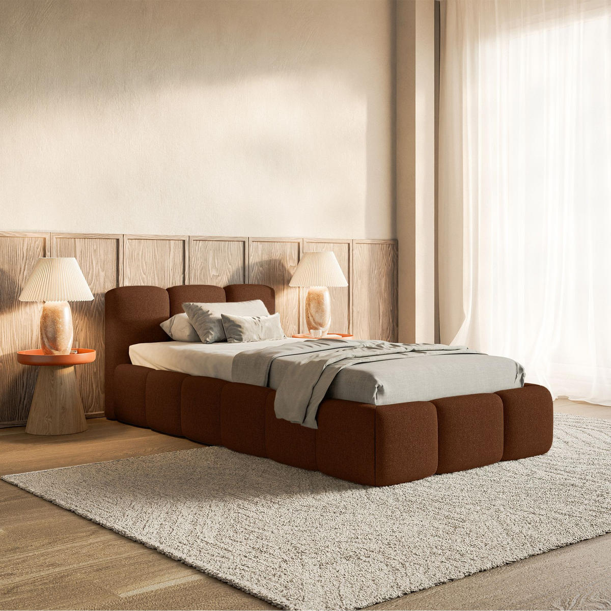 POLSTERBETT Cloudy Low Kupfer Chenille, Bettkasten & Lattenrost, 90x200 cm - Schwarz/Kupferfarben, Kunststoff/Textil (90/200cm) - Selsey
