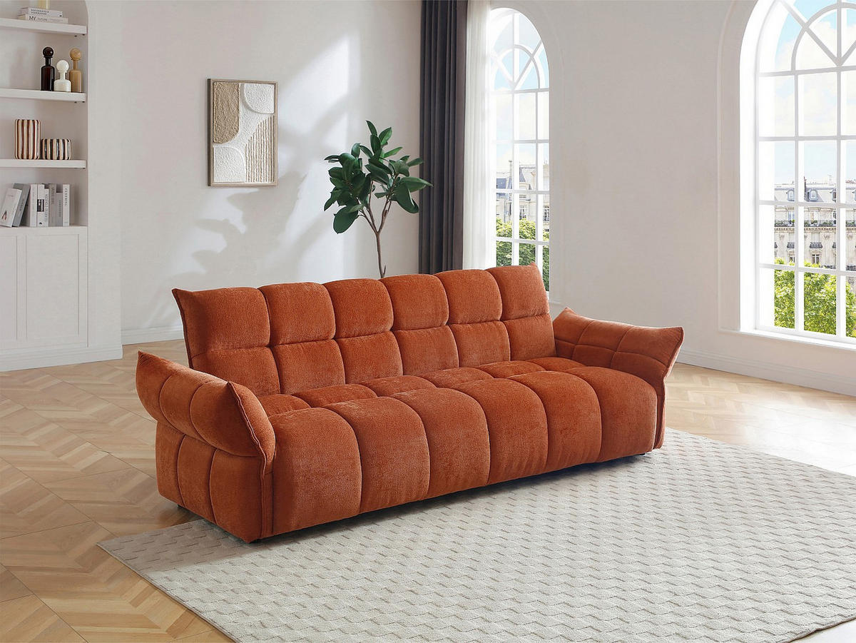3-SITZER-SCHLAFSOFA Clic-Clac – Chenille-Stoff – Terracotta – HAKEMO - Braun, Textil (250/85/90cm) - Vente-Unique