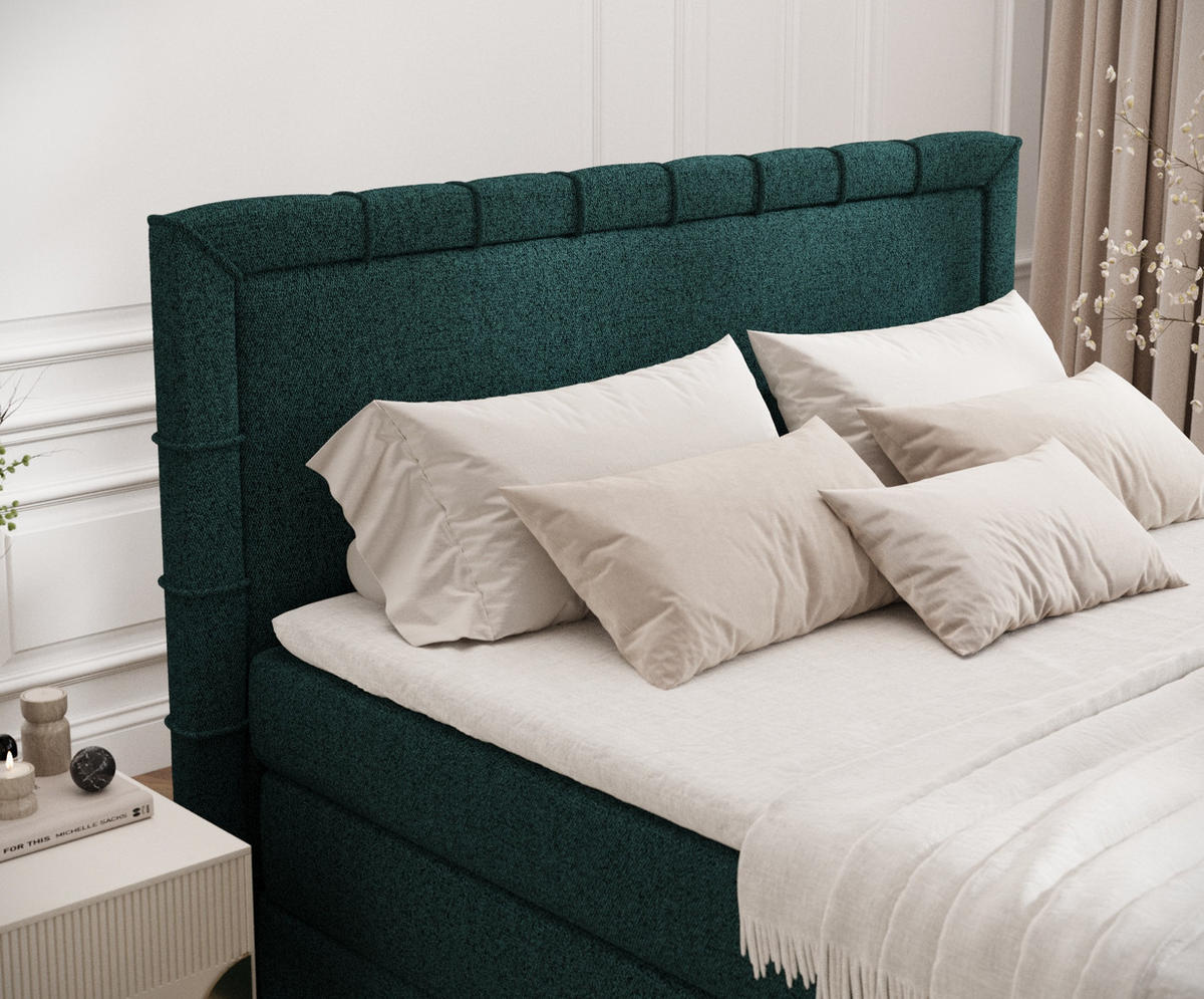 BOXSPRINGBETT Rosabel Grün 140/200 cm mit Matratze und Topper - Schwarz/Grün, Holz/Holzwerkstoff (140/200cm) - Maison de Reve