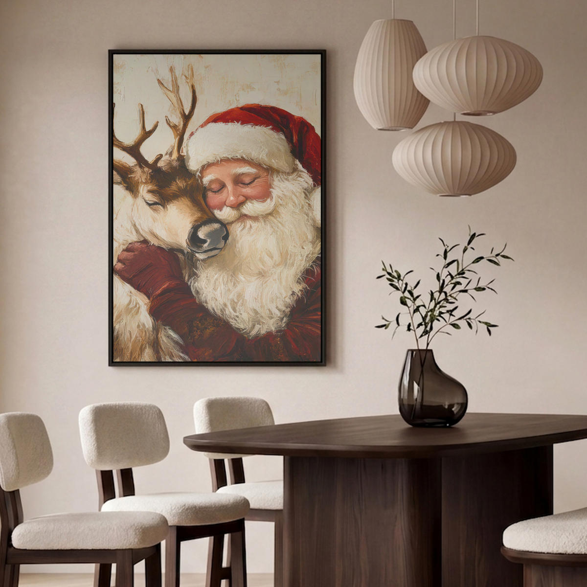 LEINWAND Bilder mit Rahmen - Weihnachtsmann - Rentier - Weihnachten - 80x120 - Rotbraun, Textil (80/120cm) - MuchoWow