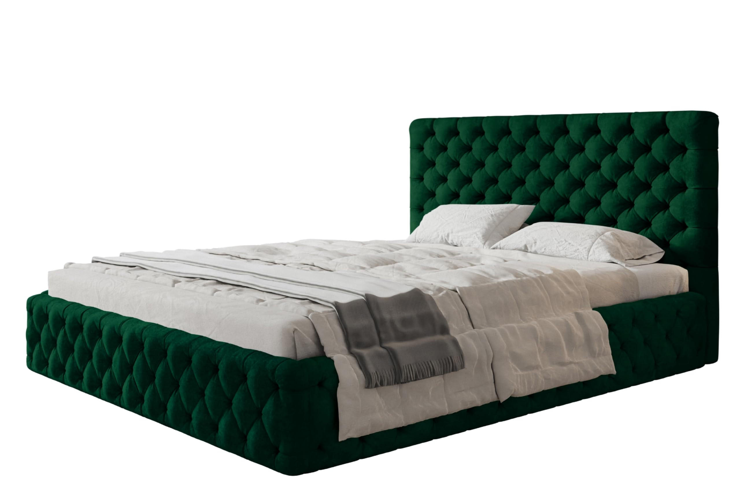 BETT 180x200 - Polsterbett mit Bettkasten und Holzrahmen - Elegant Betten - Glatter Kronos-Stoff - Kollektion Miami, Grün - AlpiMeble - Grün, Holz/Kunststoff (180/200cm) - Alpi-Möbel