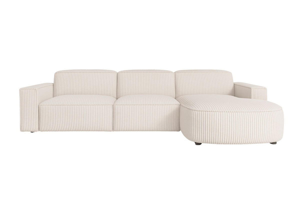 ECKSOFA Cursal Round L-Form, Stoff Poso, Beige, Rechts - Creme, Holz (284/166cm) - Kaiser Möbel