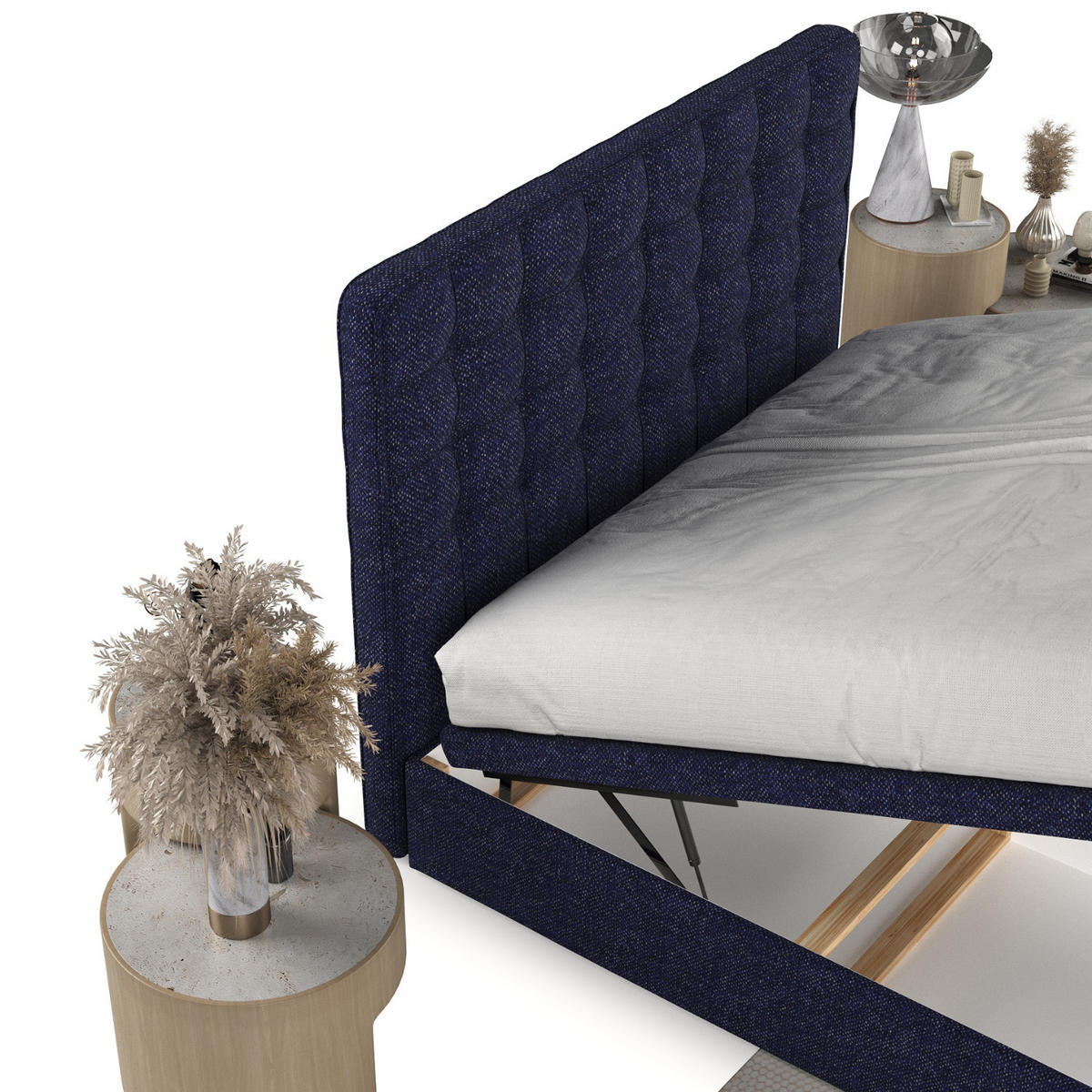 POLSTERBETT Celestia mit Stauraum 180/200 cm Marineblau im Alta Stoff - Schwarz/Dunkelblau, Holz/Holzwerkstoff (180/200cm) - AltaBeds