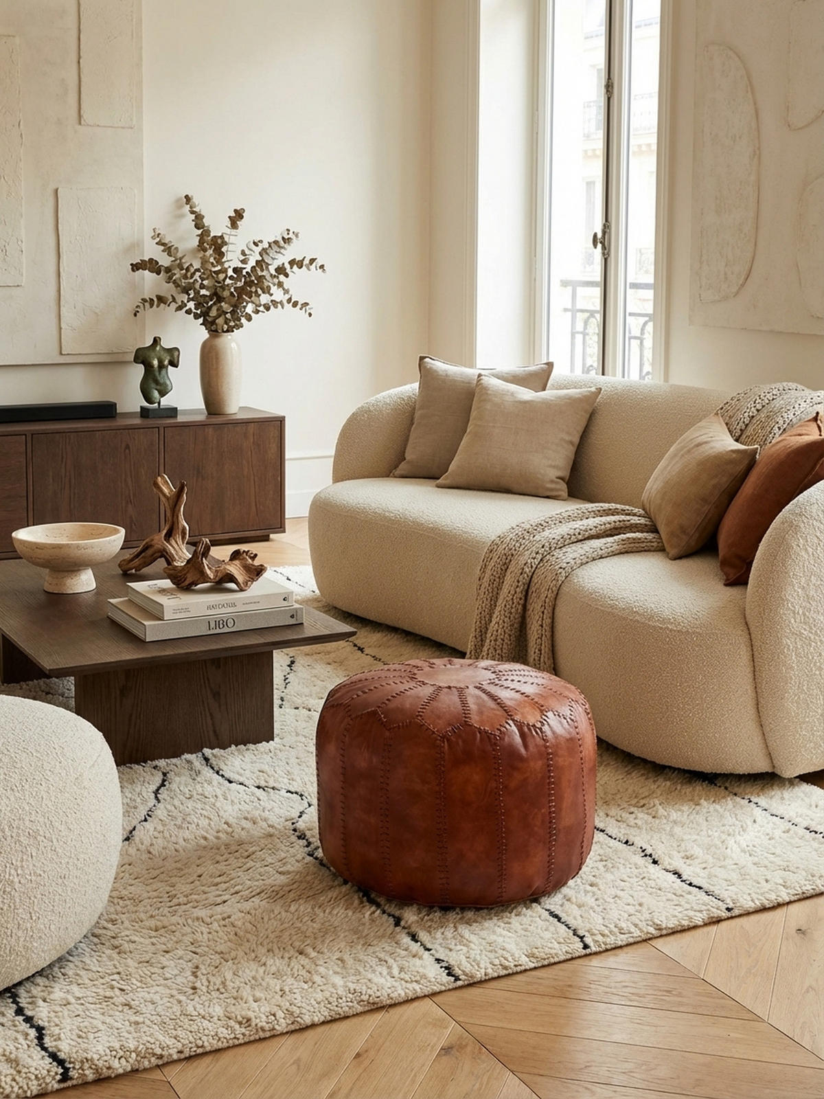 SITZHOCKER – Echtleder Braun, orientalisches Design - Braun, Leder (52/40/52cm) - KADIMA DESIGN