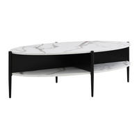 COUCHTISCH oval mit 4 Ablagefächern - MDF & Metall - Marmor-Optik Weiß & Schwarz - EVARO - Schwarz/Weiß, Stein (125/65/39cm) - Vente-Unique
