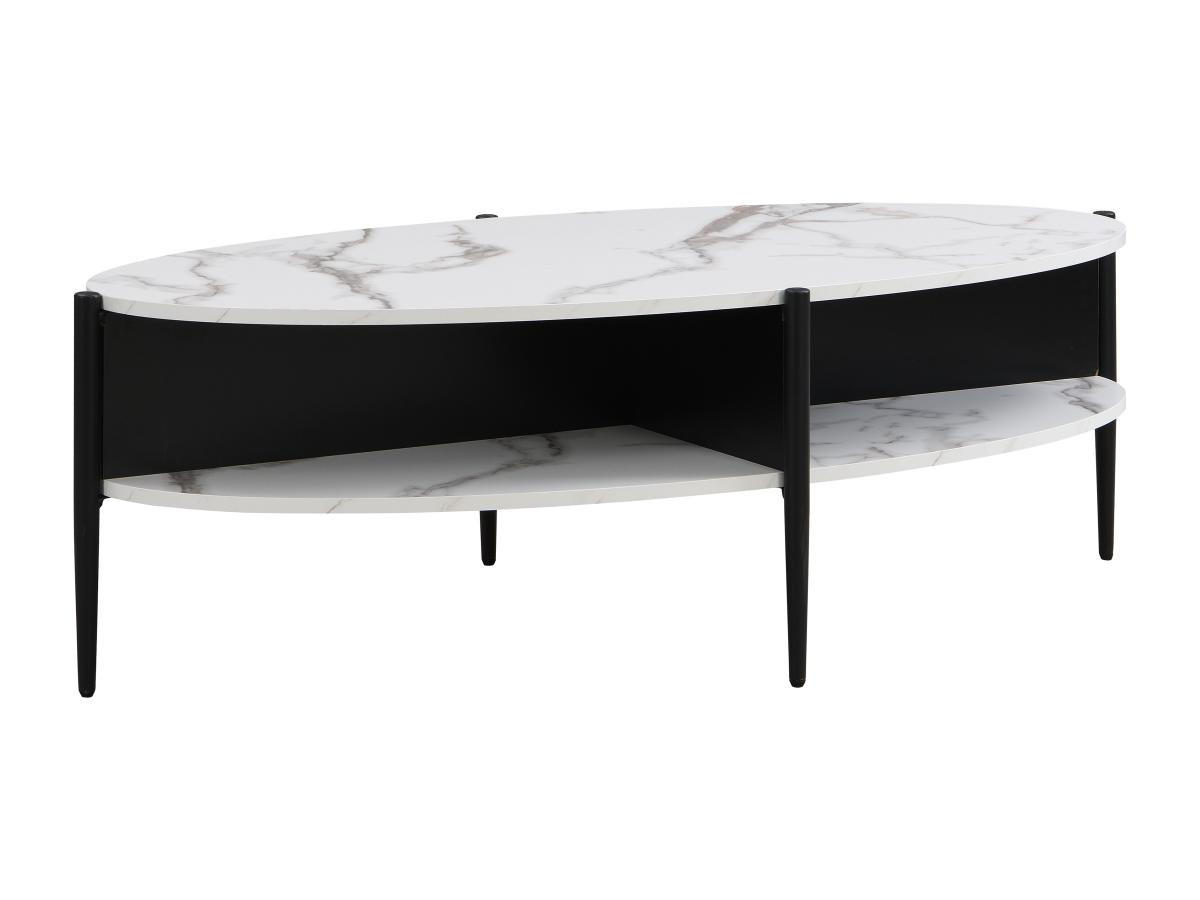 COUCHTISCH oval mit 4 Ablagefächern - MDF & Metall - Marmor-Optik Weiß & Schwarz - EVARO - Schwarz/Weiß, Stein (125/65/39cm) - Vente-Unique