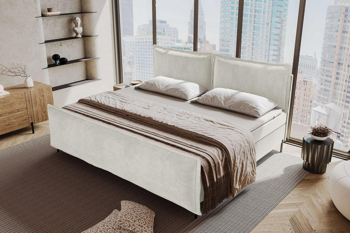 FAMILIENBETT BOXSPRINGBETT VERO PLUS Cordstoff Greige 220/200 cm - Greige/Schwarz, Holzwerkstoff/Textil (220/200cm) - 99rooms
