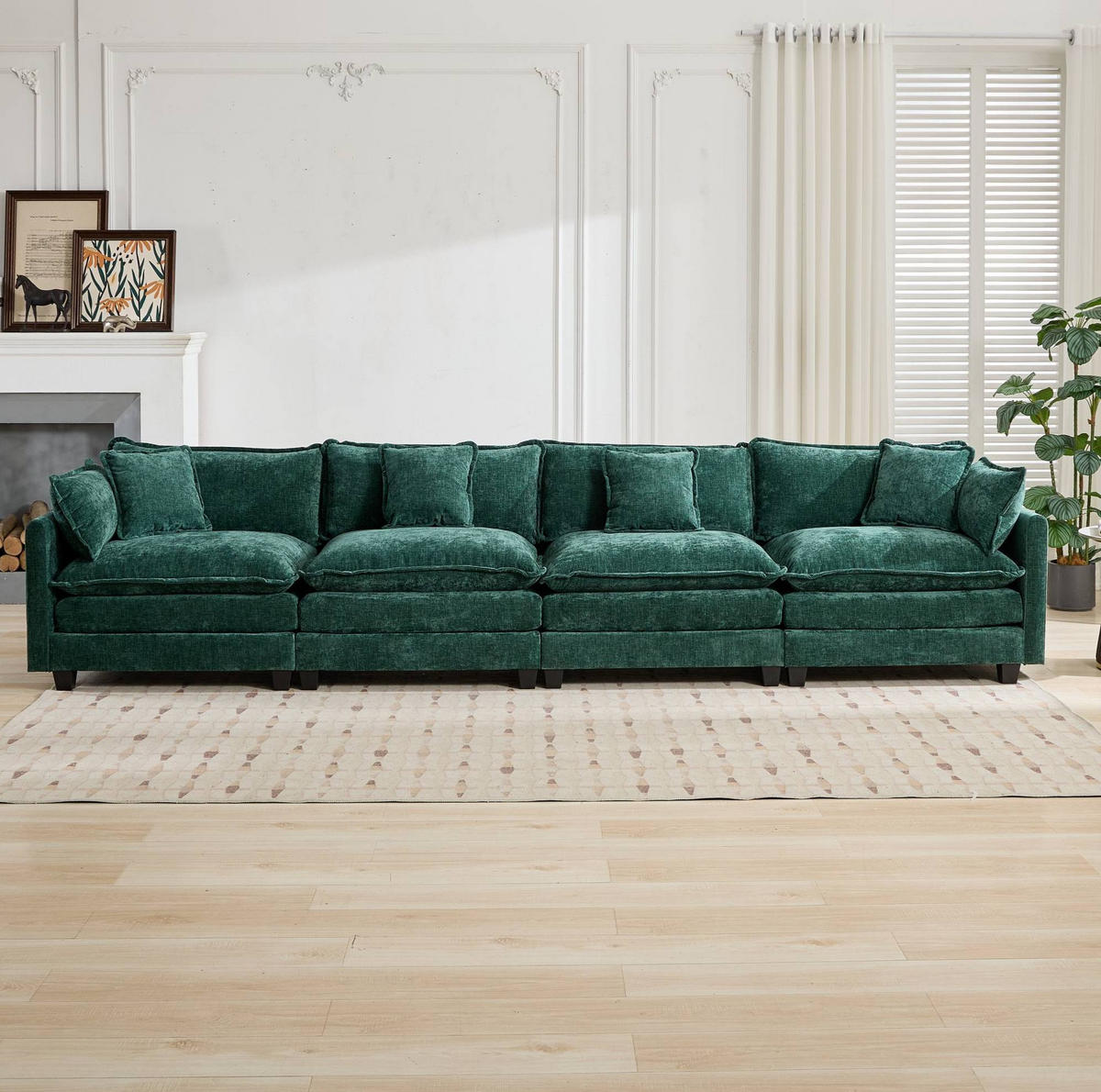 SOFA modular Chenille Green - Grün, Holz (75/84/380cm) - Meubliv