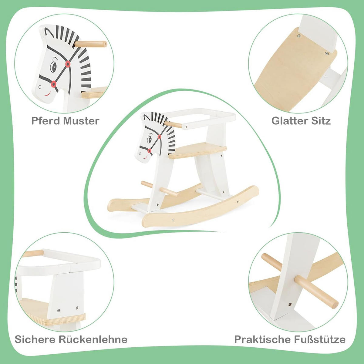SCHAUKELPFERD 48cm Weiß - Weiß, Holz (27/48/68cm) - COSTWAY