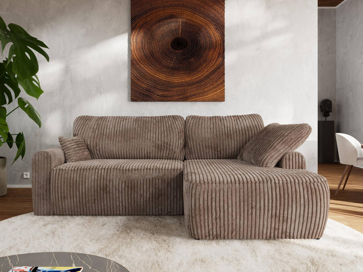 ECKSCHLAFSOFA CUBO L Braun Cord - rechts - Schwarz/Braun, Kunststoff/Textil (187/273cm) - MKS