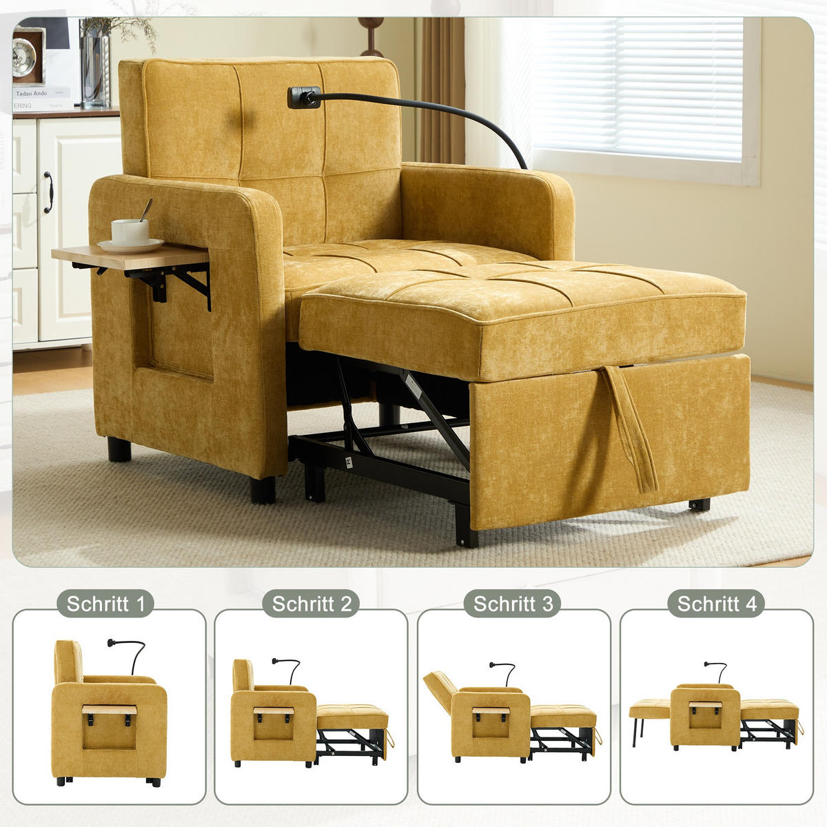 FERNSEHSESSEL Relaxsessel,Polsterliege mit Stauraum,Chenille,Gelb - Gelb, Textil (79/83/167cm) - LVHOM