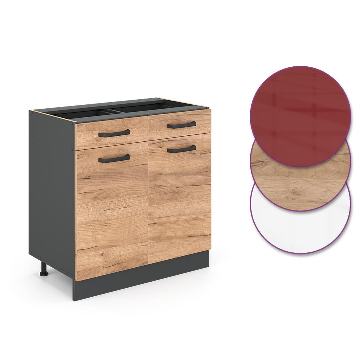 KÜCHENUNTERSCHRANK R-Line Goldkraft Eiche 80 cm ohne Arbeitsplatte - Honigeiche/Anthrazit, Holzwerkstoff (80/81.6/46cm) - Vicco
