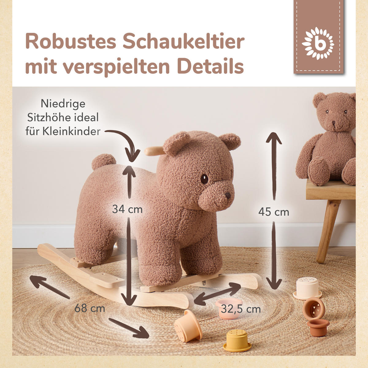 SCHAUKELTIER Bär Mika - Braun, Textil (33/45/68cm) - Bieco Spielwaren