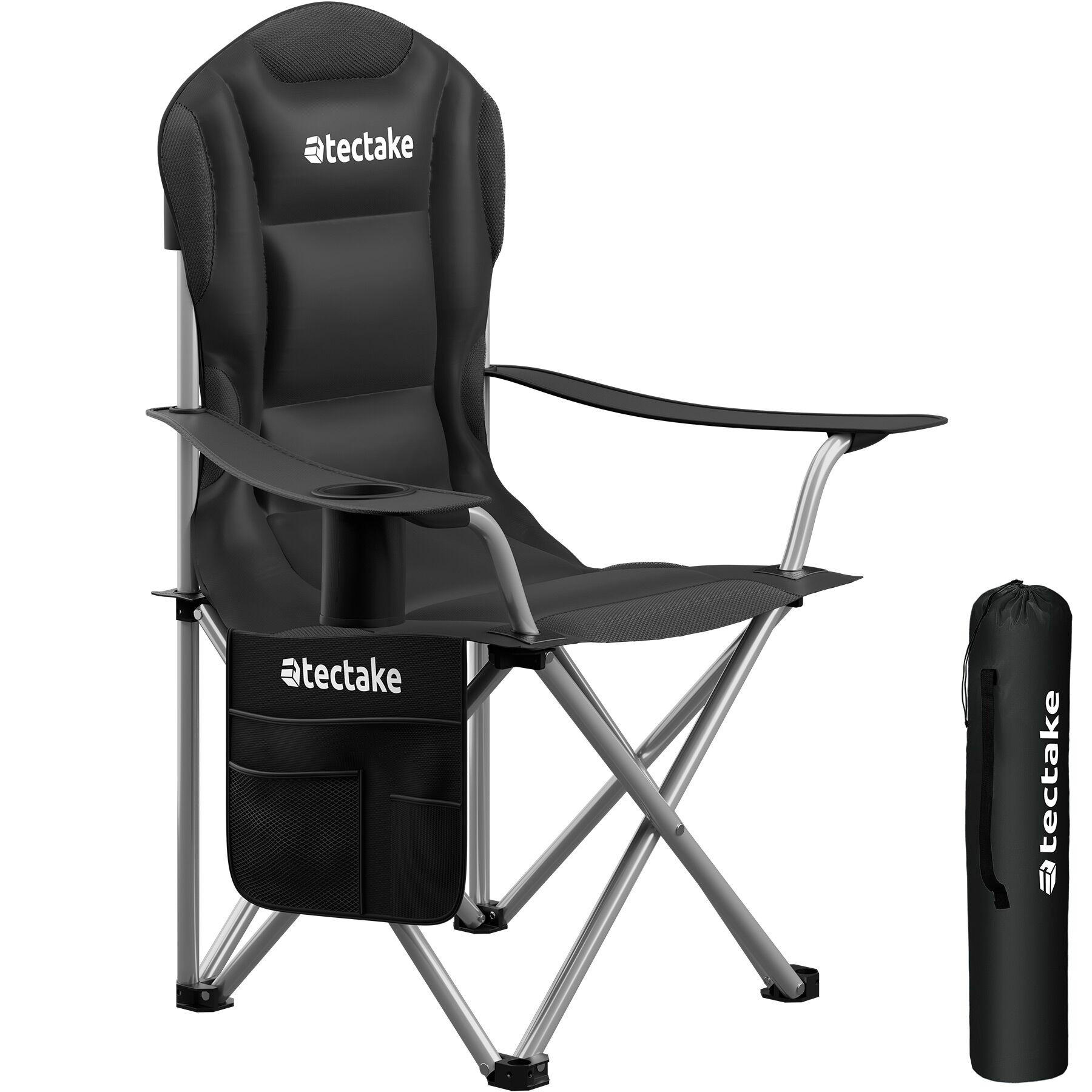 CAMPINGSTUHL gepolstert Mtx,88,5 x 55 x 103 cm, Belastbarkeit 120 kg,schwarz - Schwarz, Textil (88.5/103/55cm) - tectake