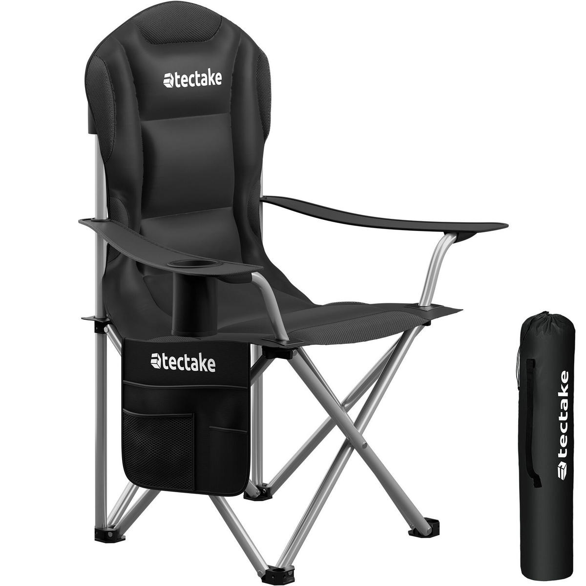 CAMPINGSTUHL gepolstert Mtx,88,5 x 55 x 103 cm, Belastbarkeit 120 kg,schwarz - Schwarz, Textil (88.5/103/55cm) - tectake