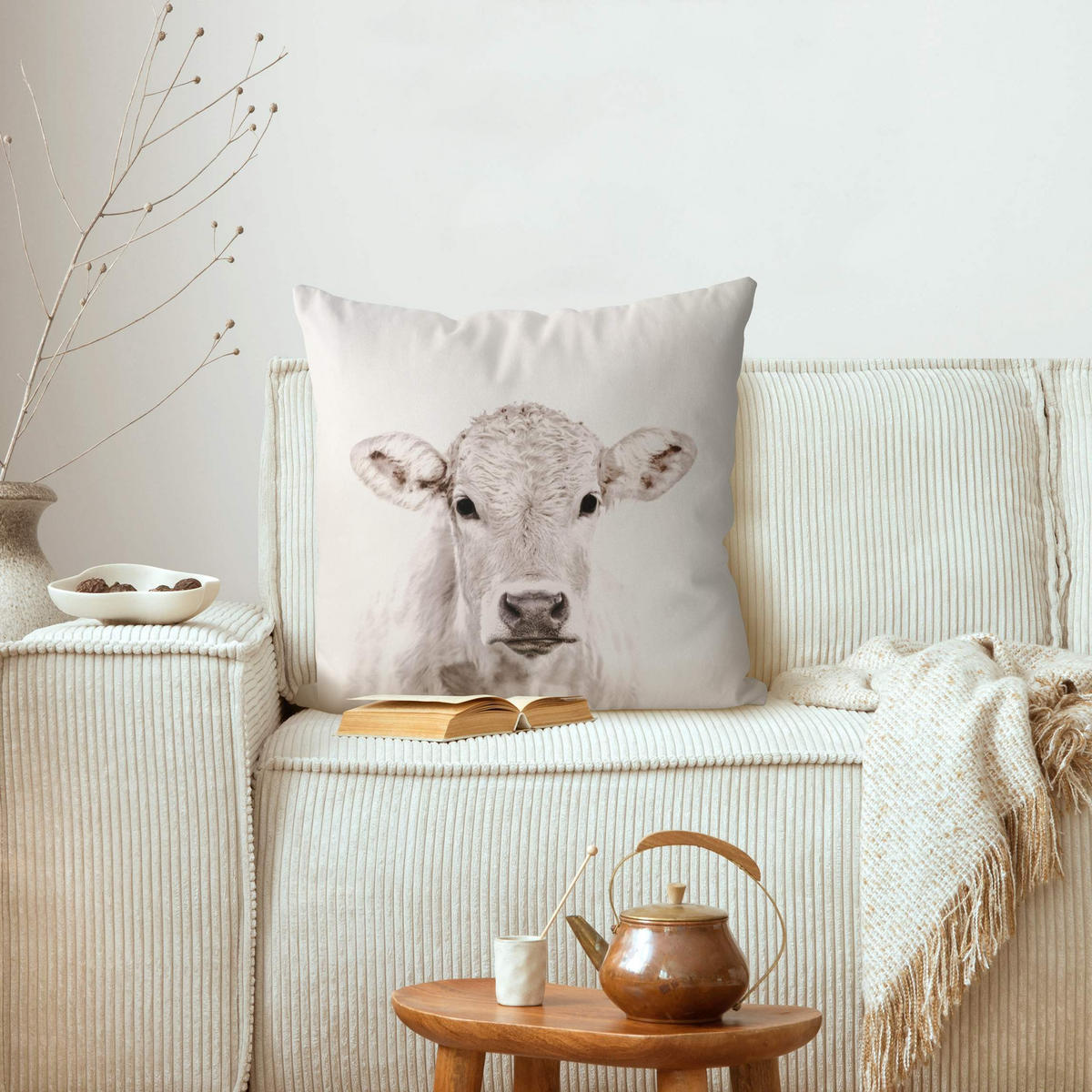 KISSENBEZUG Weißes Kalb 40/40 cm - Grau, Textil (40/40cm) - Bilderwelten