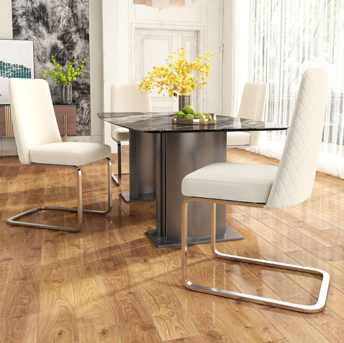 ESSZIMMERSTUHL 4er-Set Samt Beige mit Metallbeinen - Beige, Metall (45/88/52.1cm) - Meubliv