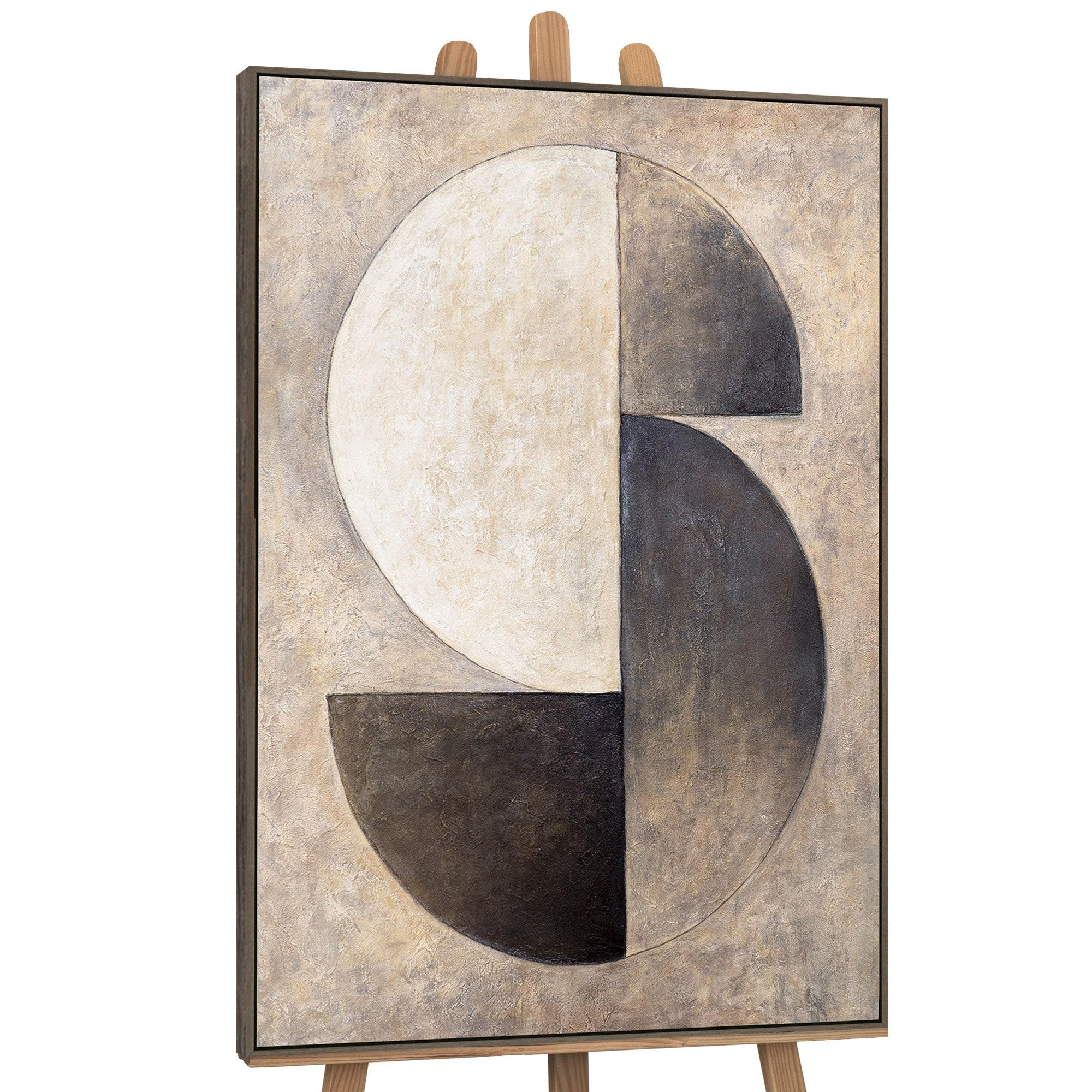 GEMÄLDE Duett der Halbkreise Schattenfugenrahmen Grau 140x100 cm - Grau, Holz (140/100cm) - YS-art gallery