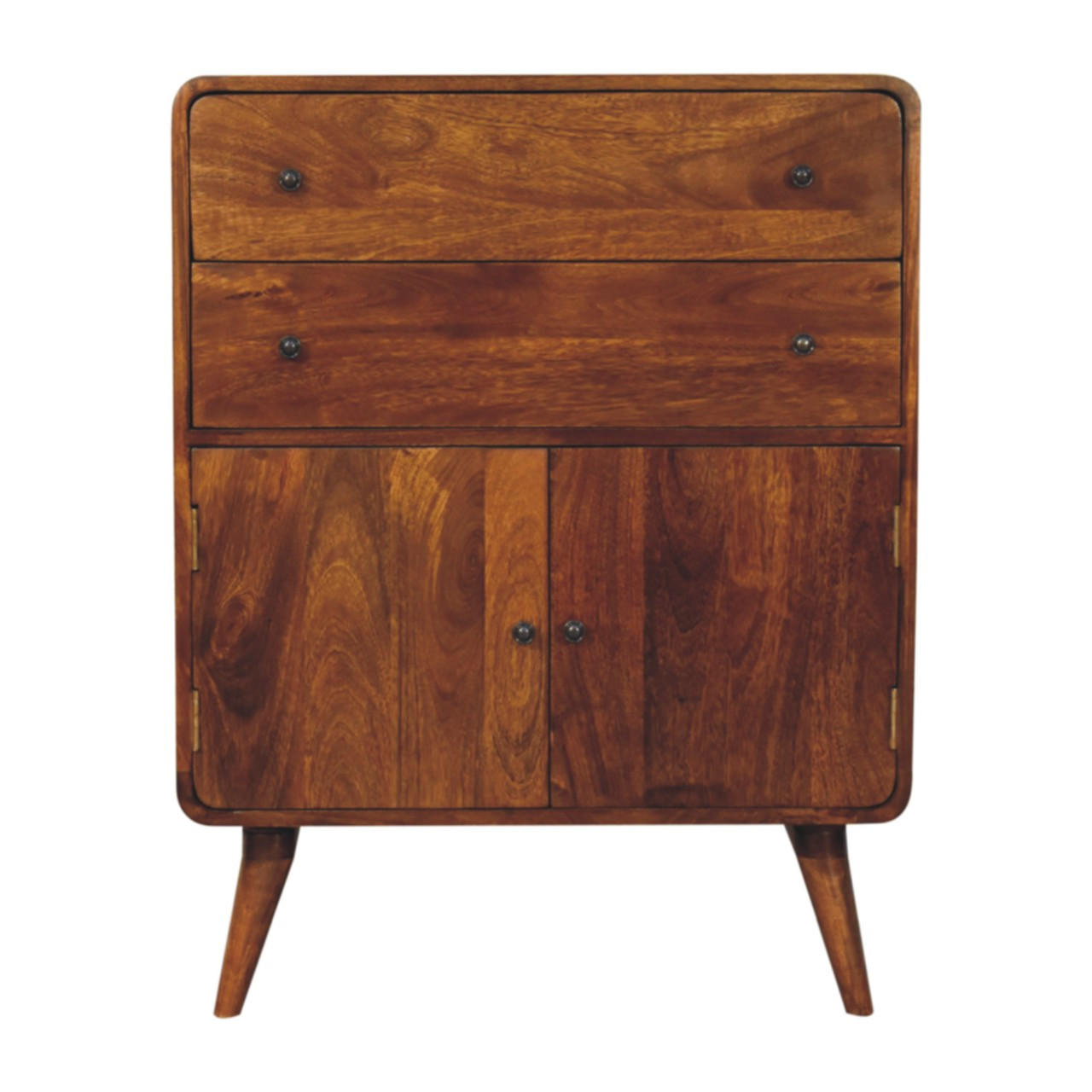 KOMMODE Curved Nordic Charm, Braun - Messingfarben/Braun, Mangoholz/Holz (35/96/75cm) - Artisan Furniture