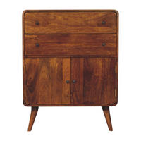 KOMMODE Curved Nordic Charm, Braun - Messingfarben/Braun, Mangoholz/Holz (35/96/75cm) - Artisan Furniture
