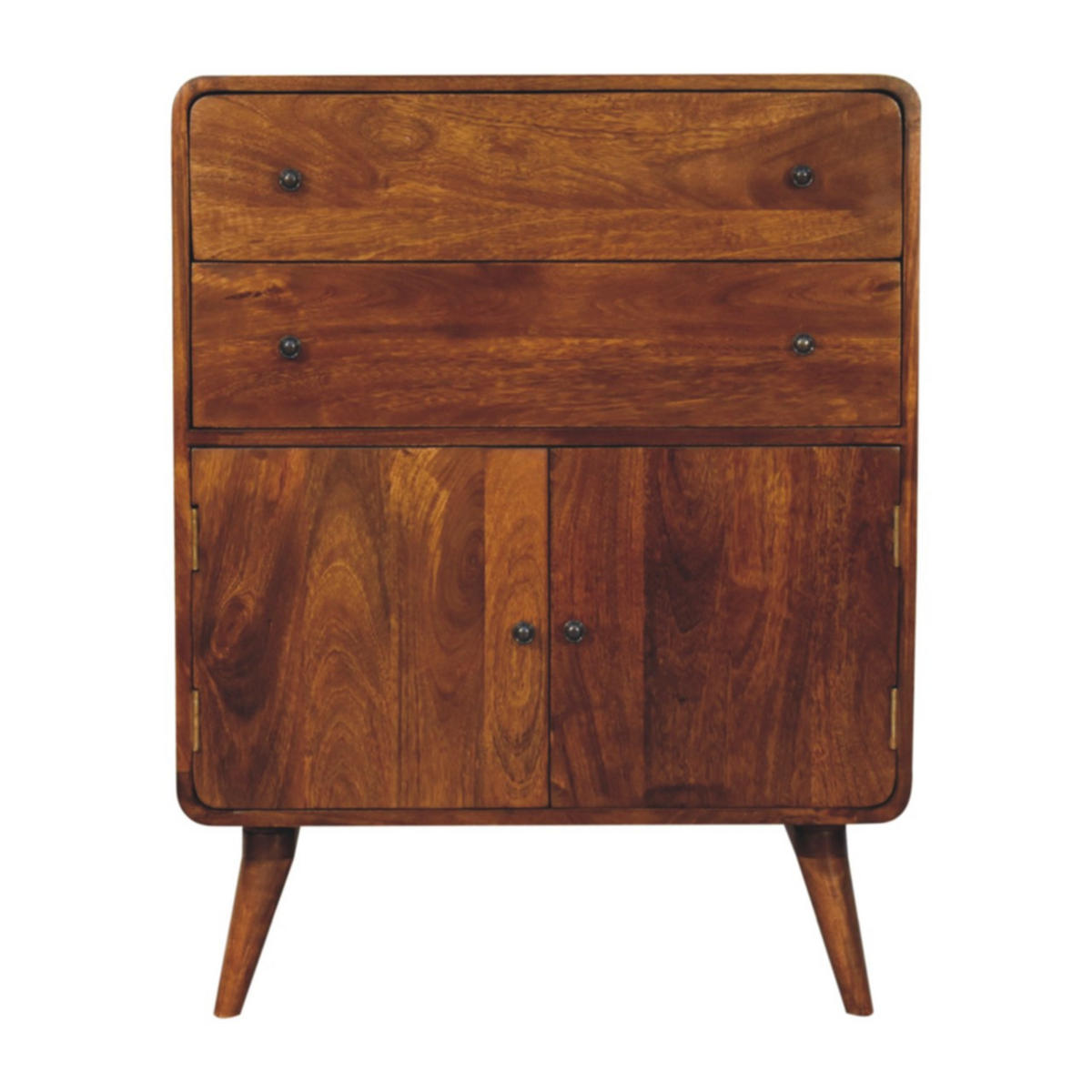 KOMMODE Curved Nordic Charm, Braun - Messingfarben/Braun, Mangoholz/Holz (35/96/75cm) - Artisan Furniture