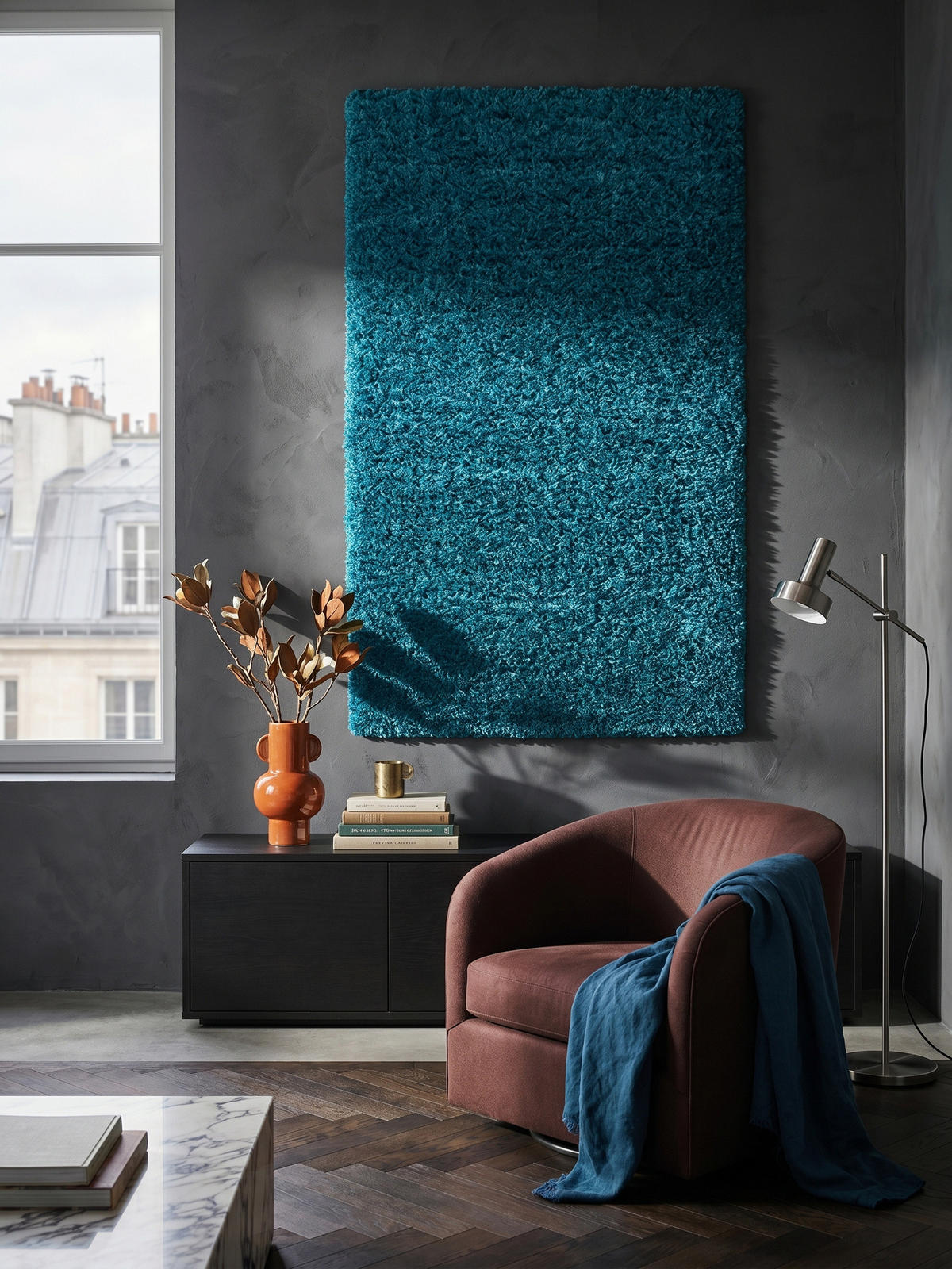 HOCHFLORTEPPICH RHEIN, einfarbig, aus Polypropylen, Türkis, 60 x 110 cm - Blau, Textil (60/110cm) - KADIMA DESIGN