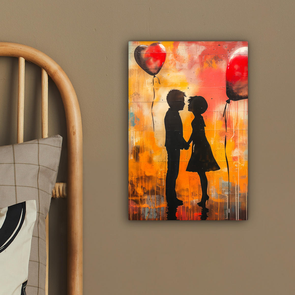 LEINWANDBILD Straßenkunst - Liebe - Graffiti - Kunst - Banksy 20x30 cm - Orange, Textil (20/30cm) - MuchoWow