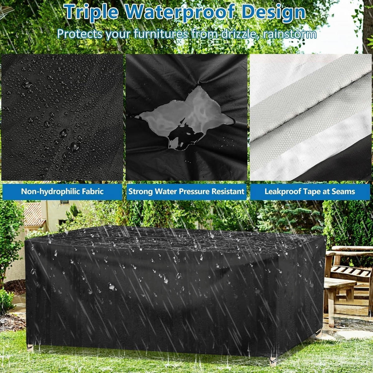 GARTENMÖBEL Abdeckung rechteckig 300 x 300 x 98 cm - Schwarz, Kunststoff (300/98/300cm)