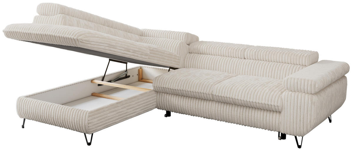 ECKSOFA PEDRO L Beige Cord - Links Seite - Beige/Schwarz, Textil/Metall (208/273cm) - MKS