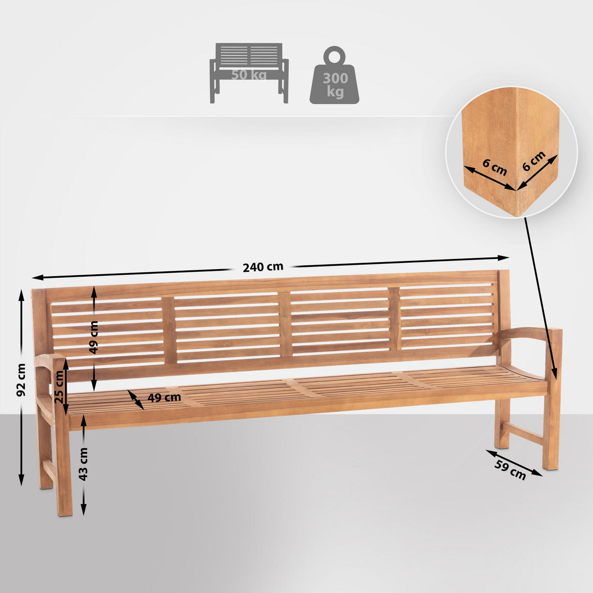 GARTENBANK 240/59 cm Holz teak - Teakfarben, Holz (240/92/59cm) - CLP