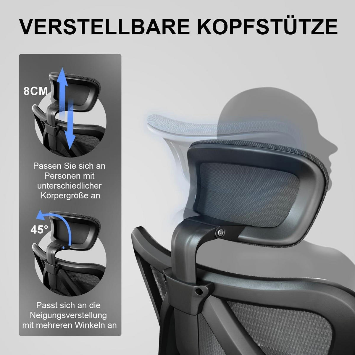 BÜROSTUHL mit verstellbarer Lordosenstütze und Kopfstütze Schwarz - Schwarz, Textil (53/127/72cm)