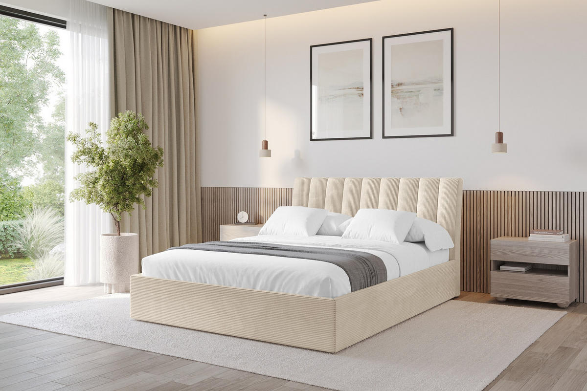 POLSTERBETT mit Bettkasten und Lattenrost, Boxbett ohne Matratze - ILAN 180x200 Beige - Kaschmir, Holzwerkstoff/Textil (180/200cm) - ALTDECOR