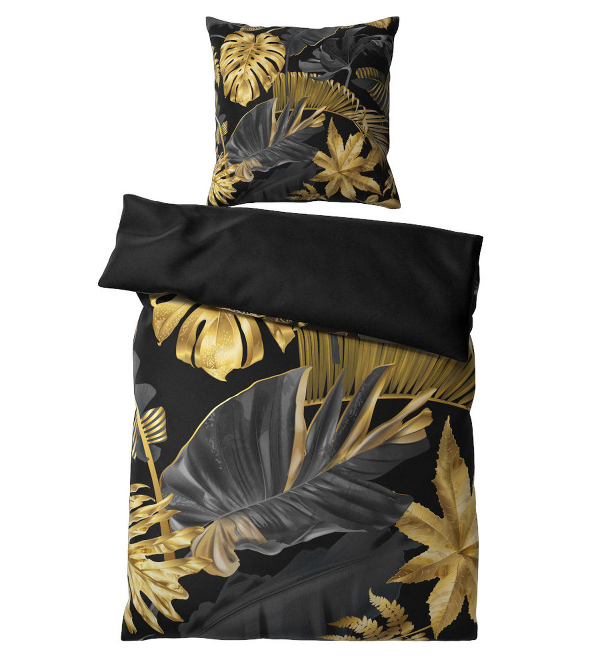 BETTWÄSCHE 2-teilig Golden Leaves - Goldfarben, Naturmaterialien (135/200cm) - Sanilo