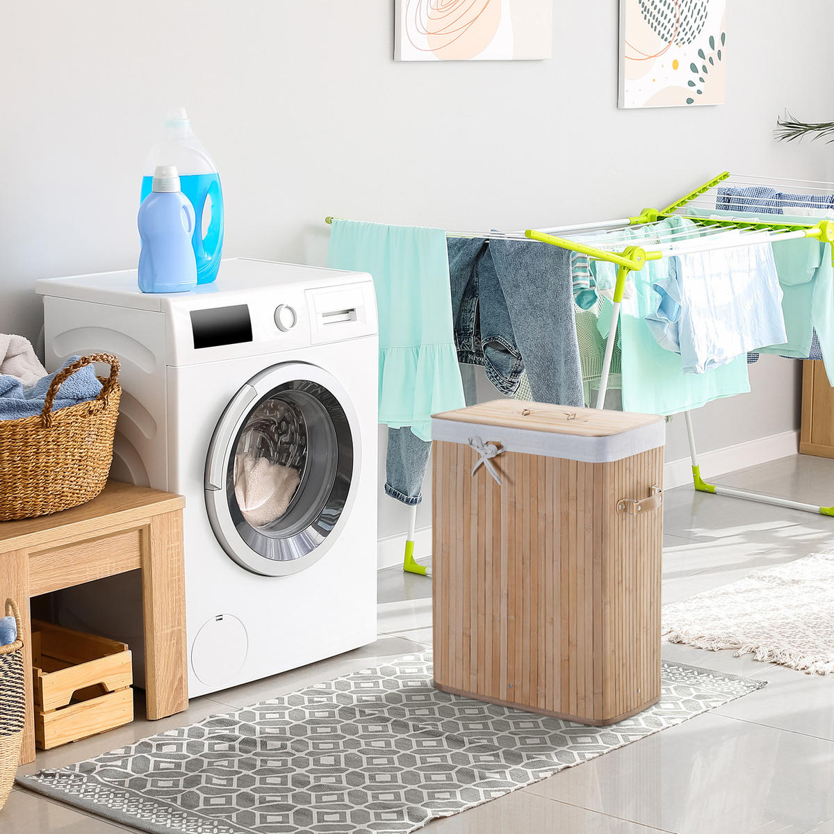 WÄSCHEKORB, Bambus, Natur - Naturfarben, Naturmaterialien (30/60/40cm) - HOMCOM