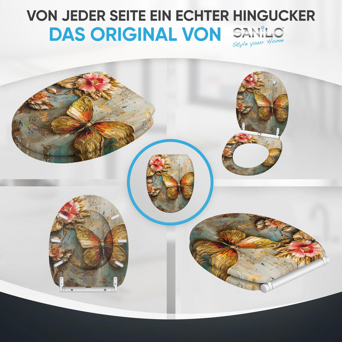 WC-SITZ mit Absenkautomatik & Top Fix Flutterby - Grau, Holzwerkstoff (37.7/5.5/48cm) - Sanilo