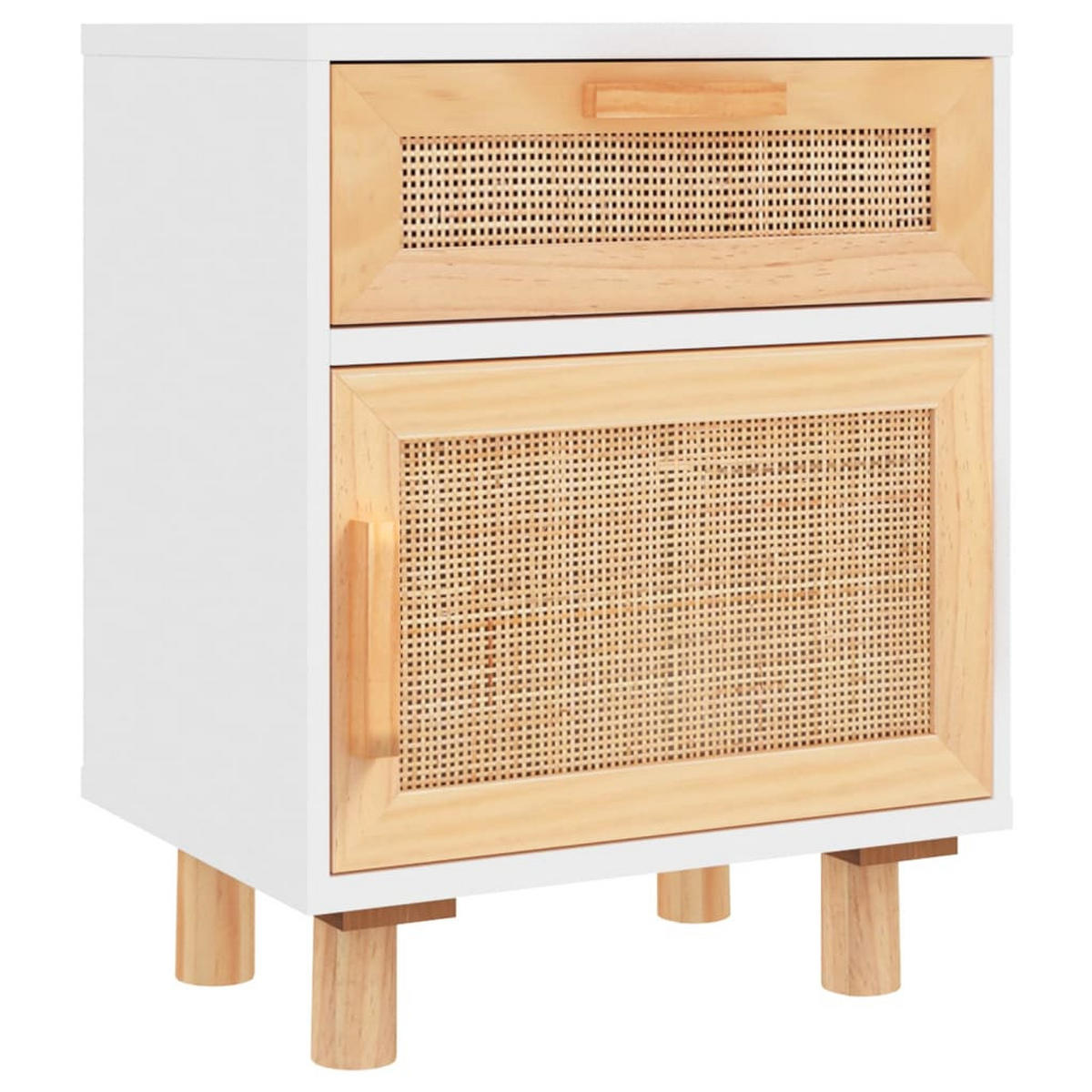 NACHTTISCHE 2 Stk. Weiß Massivholz Kiefer und Natur-Rattan - Weiß, Holz (30/50/40cm) - furnicato