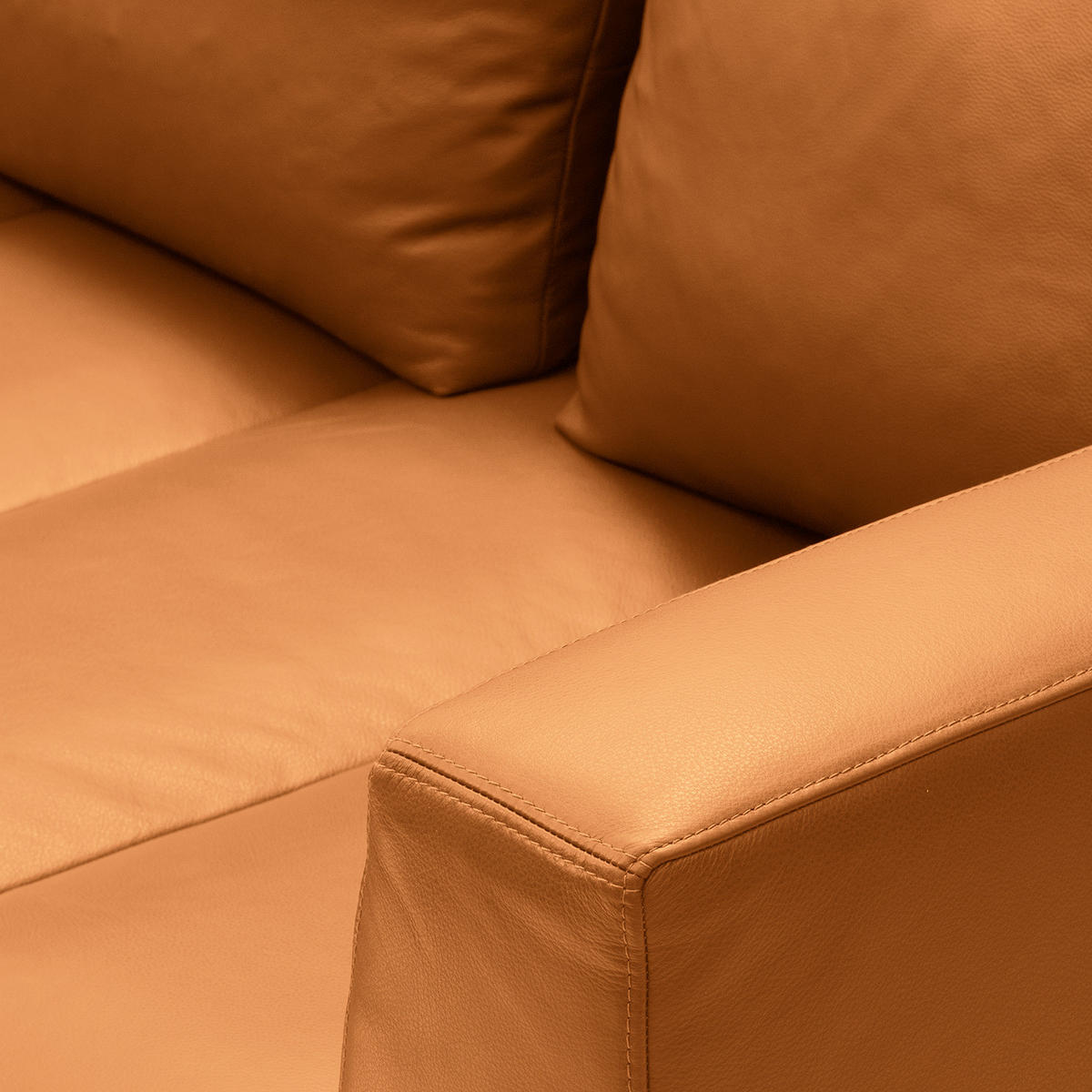 ECKSOFA mit Ottomane - Chromfarben/Cognac, Leder/Metall (319/230cm) - home24