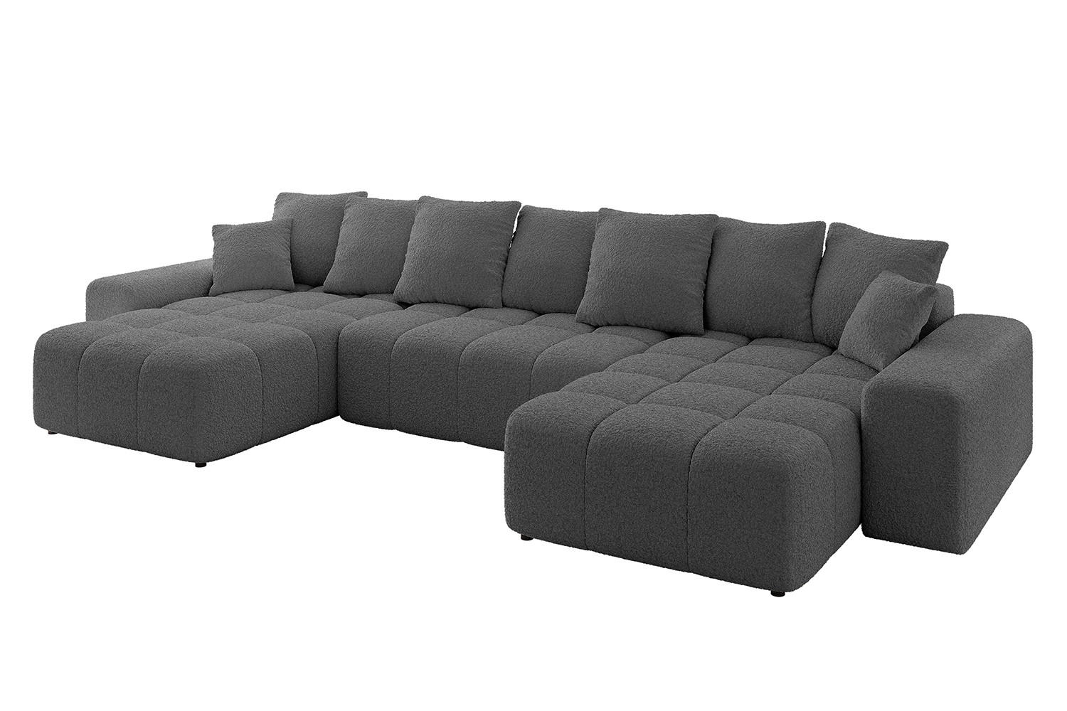 WOHNLANDSCHAFT ENIL-U 390x175x84 Grau Bouclé - Grau, Holzwerkstoff/Kunststoff (390/84/175cm) - ALTDECOR