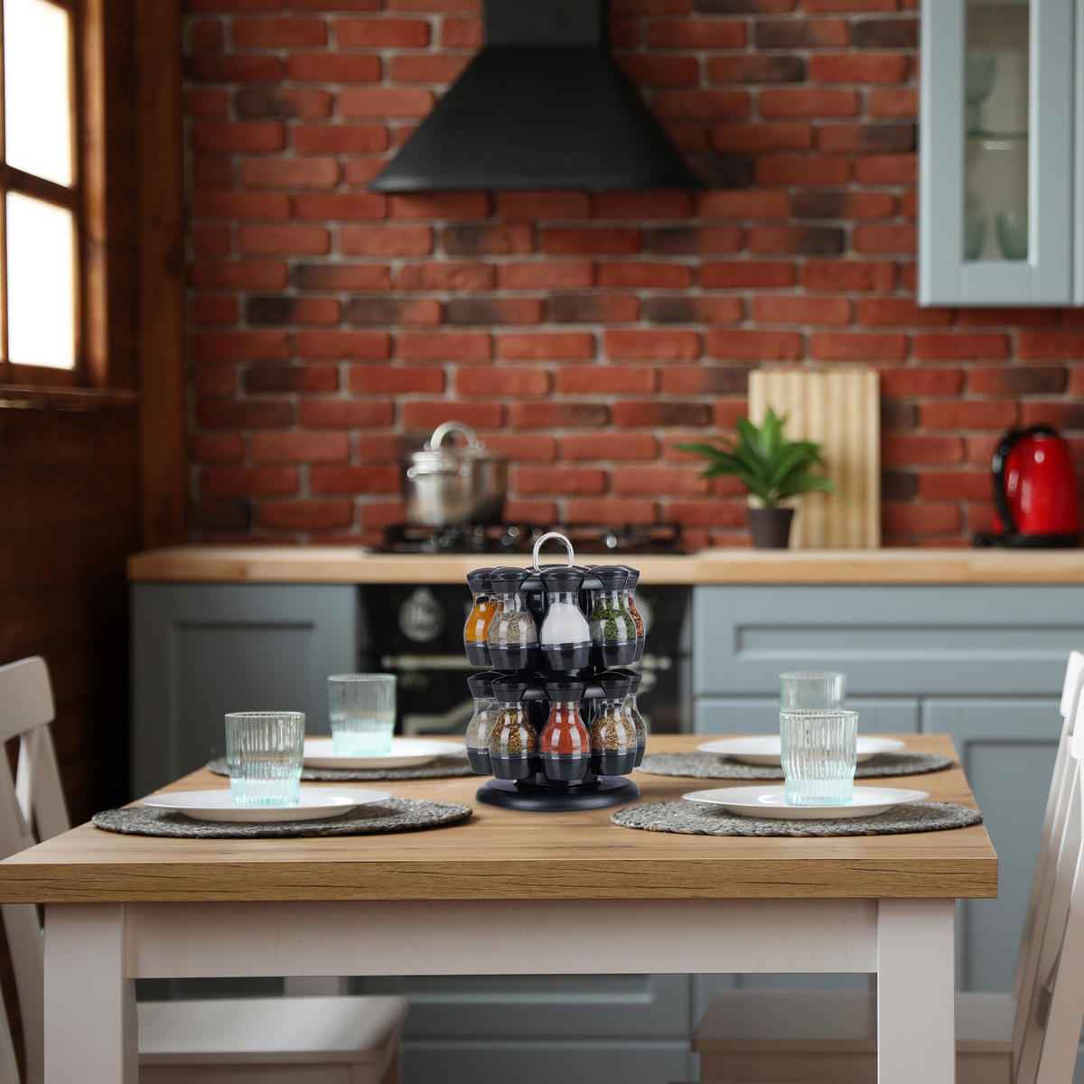 GEWÜRZKARUSSELL - Schwarz, Kunststoff (19/29/19cm) - Relaxdays