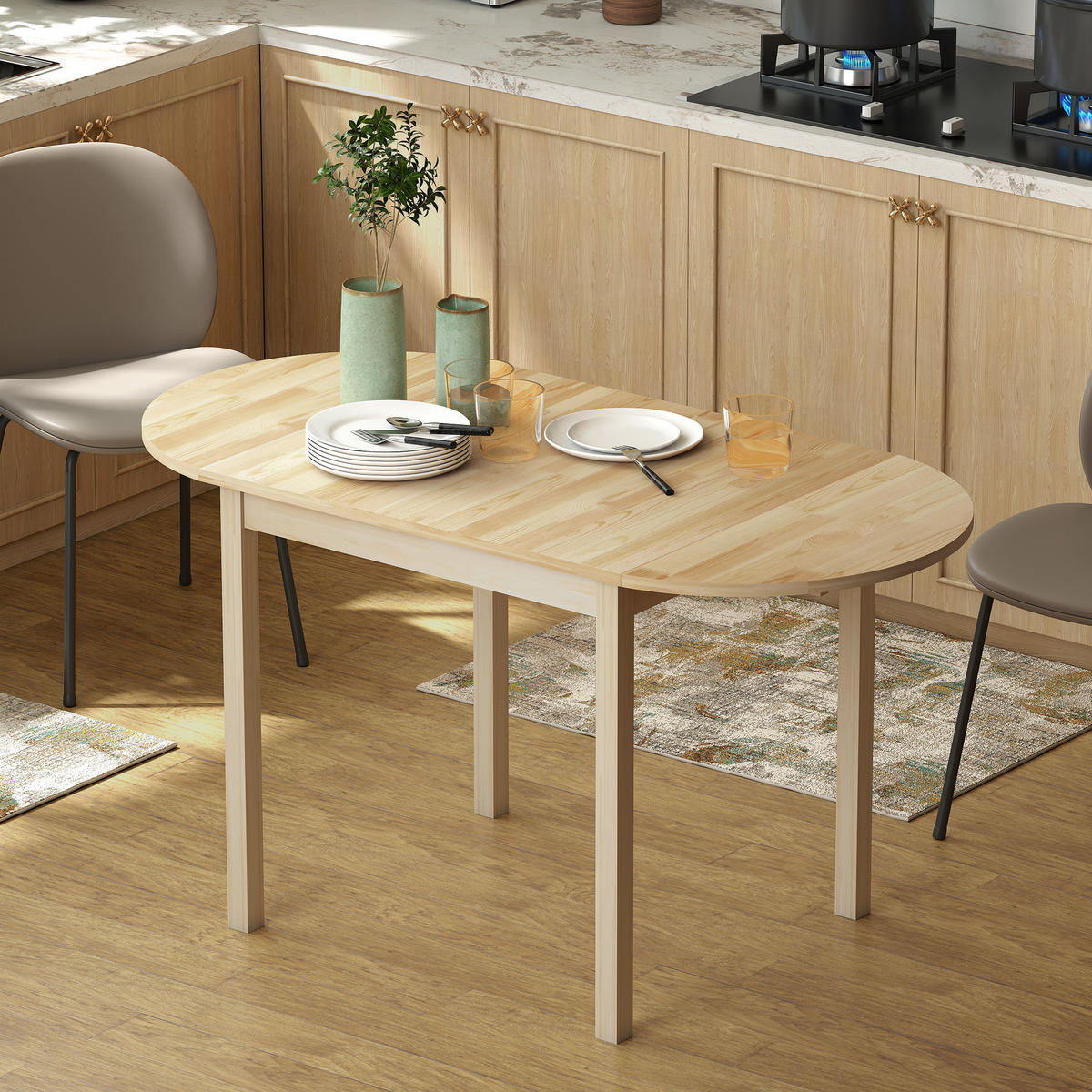 ESSTISCH Klappbar Küchentisch für 6 Personen mit Drop-Leaf-Design - Naturfarben, Holz (140/70/75cm) - HOMCOM