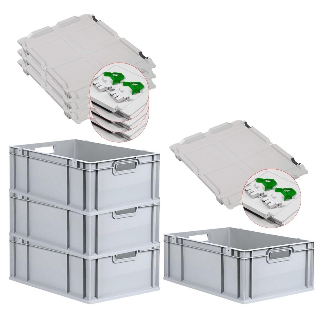 EUROBOX 4x Nextgen Economy Mit Scharnierdeckel Grau/GrünGriffe Offen 44 Liter - Grün, Kunststoff (40/22/60cm) - PROREGAL