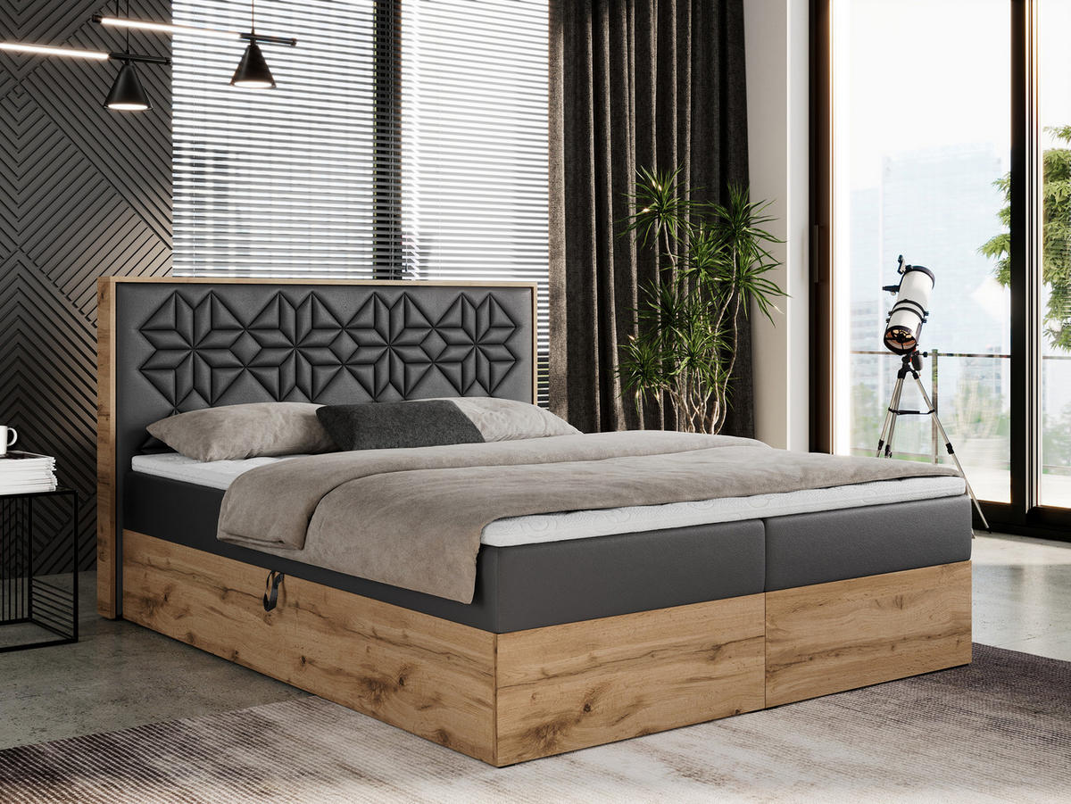 BOXBETT NESSI - 200/200 Dunkelgrau Kunstleder - H4 - Dunkelgrau, Holz/Textil (200/200cm) - MKS