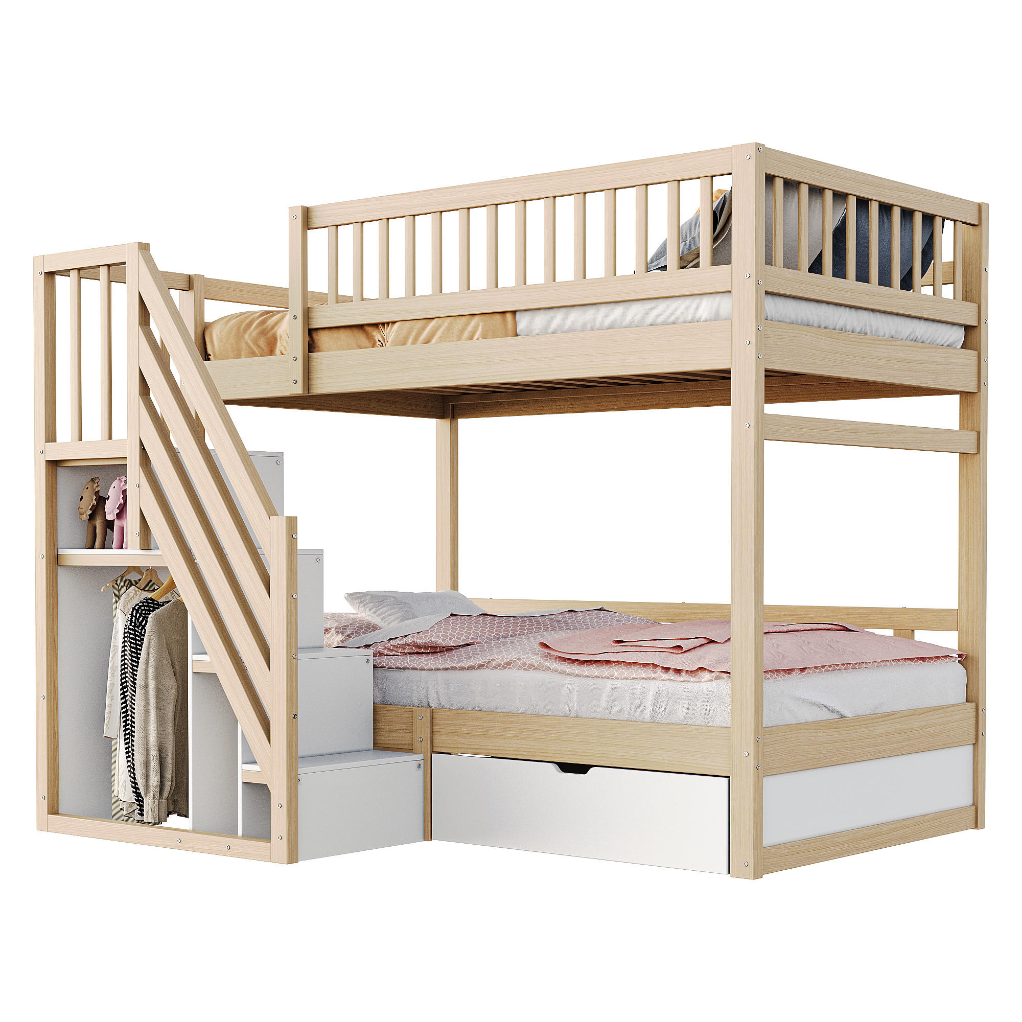 ETAGENBETT 90x200 Holz Massivholz Leiter Stauraum - Multicolor, Holz (90/200cm) - FLIEKS