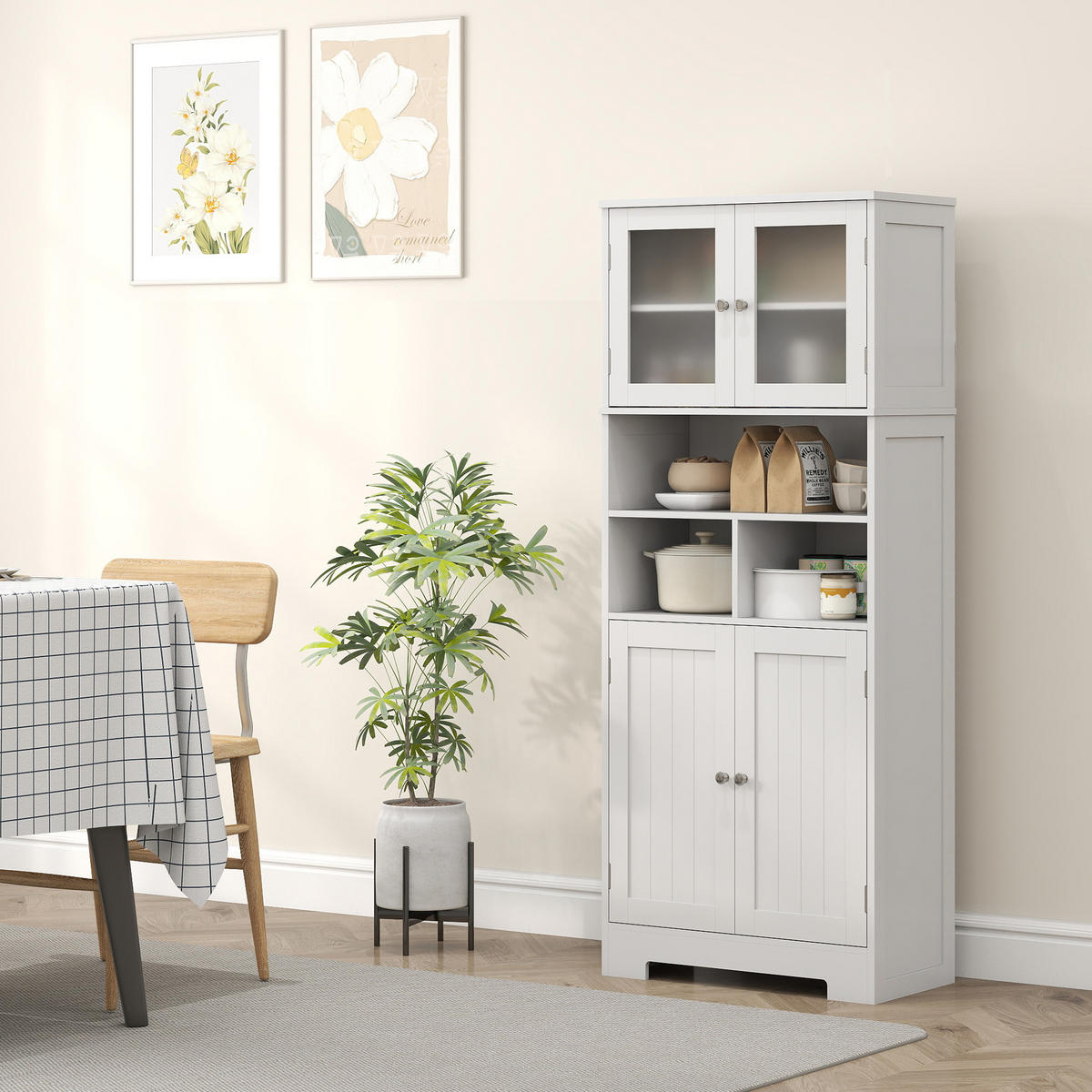 HIGHBOARD DE-11281 4 Glastüren & Nischen mit verstellbaren Böden Weiß - Weiß, Holzwerkstoff (30/145.5/60cm) - ComfortXL