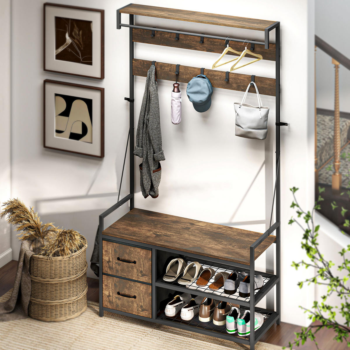 GARDEROBENSTÄNDER 6-in-1 DE-09827 Braun - Braun, Holzwerkstoff/Metall (40/180/100cm) - ComfortXL